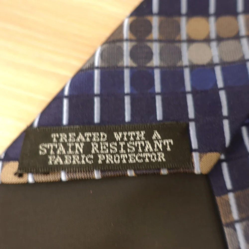 Navy Blue Silk Tie Mens Grid Plaid Dotted Classic Formal Office GEOFFREY BEENE